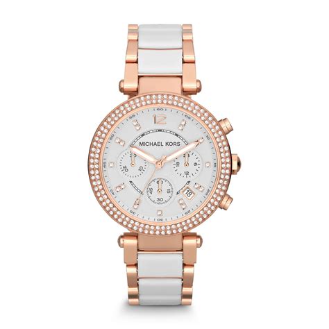 michael kors parker rose gold tone white watch|Michael Kors parker watch review.